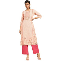 Libas Women's Viscose Rayon Floral Straight Kurta (G2530_Pink_M)