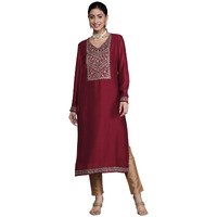 Libas Women's Silk Yoke Design Straight Kurta (23485O_Pink