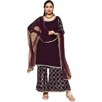 Libas Womens Solid Georgette Straight Kurta With Palazzos And Dupatta