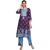 Libas Women's Silk Printed Straight Kurta (24005O_Purple