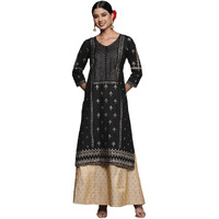 Libas Women's Silk Printed Straight Kurta (24031O_Black