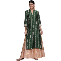 Libas Women's Silk Printed Straight Kurta (24034O_Green
