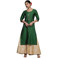 Libas Women's Silk Printed Straight Kurta (26077_Green