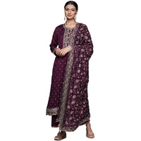 Libas Womens Embroidered Silk Blend Straight Kurta With Palazzos And Dupatta