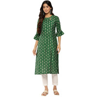 Libas Women's Silk Printed Straight Kurta (26230_Green