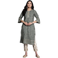 Libas Women's Silk Printed Straight Kurta (26263_Grey