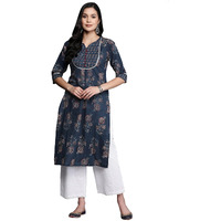 Libas Women's Cotton Printed Straight Kurta (26190_Blue
