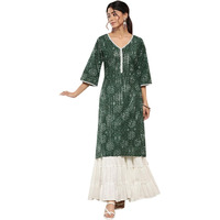 Libas Women's Cotton Printed Straight Kurta (26195_Green