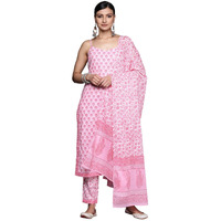 Libas Womens Printed Cotton Straight Kurta With Trousers And Dupatta