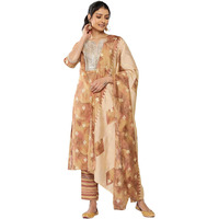 Libas Womens Yoke Design Silk Blend Straight Kurta With Trousers And Dupatta