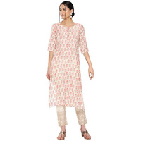 Libas Women's Silk Printed Straight Kurta (26290_Peach