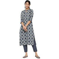 Libas Women's Cotton Printed Straight Kurta (26339_Blue
