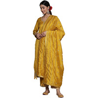 Libas Womens Embroidered Silk Blend Straight Kurta With Trousers And Dupatta