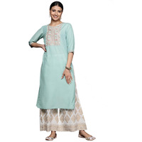 Libas Women's Silk Printed Straight Kurta (26394_Sea Green