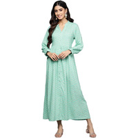 Libas Women's Rayon Fit And Flare Maxi Dress (26425_Sea Green