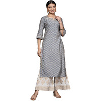 Libas Women's Silk Printed Straight Kurta (26261_Grey