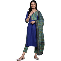 Libas Womens Yoke Design Cotton Blend Straight Kurta With Trousers And Dupatta