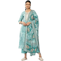 Libas Womens Yoke Design Silk Blend Straight Kurta With Trousers And Dupatta