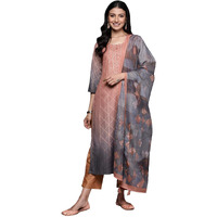 Libas Womens Yoke Design Silk Blend Straight Kurta With Trousers And Dupatta