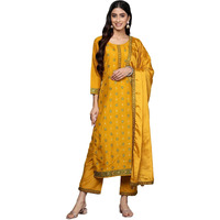Libas Womens Self Design Silk Blend Straight Kurta With Trousers And Dupatta