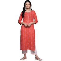 Libas Womens Printed Cotton Blend Straight Kurta With Trousers