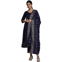 Libas Women's Rayon Kurta Set (35148_Navy Blue_S)