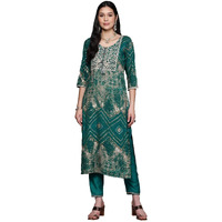 Libas Womens Printed Viscose Straight Kurta For Women Green