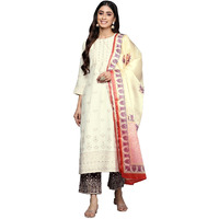 Libas Womens Printed Silk Blend Straight Kurta With Trousers And Dupatta