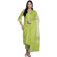Libas Women's Pure Cotton Kurta Sets (34395_Lime Green