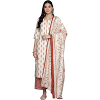 Libas Womens Printed Silk Blend Straight Kurta With Palazzos And Dupatta
