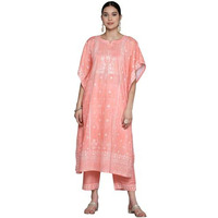Libas Womens Printed Silk Blend Kaftan Kurta With Trousers