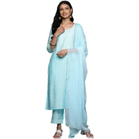 Libas Women's Silk Blend Kurta Set (38213_Turquoise Blue