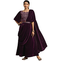 Libas Women's Velvet Saree (34768_Wine)