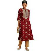 Libas Women's Chanderi Woven Design Straight Kurtas (26526_Maroon