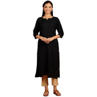 Libas Women's Viscose Rayon Embroidered Straight Kurta (26504_Black