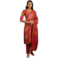 Libas Womens Printed Silk Blend Straight Kurta With Trousers And Dupatta