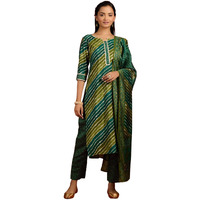 Libas Womens Printed Silk Blend Straight Kurta With Trousers And Dupatta