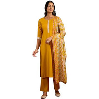 Libas Womens Yoke Design Silk Blend Straight Kurta With Trousers And Dupatta