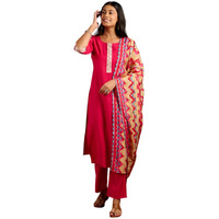 Libas Womens Yoke Design Silk Blend Straight Kurta With Trousers And Dupatta