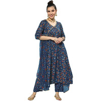 Libas Womens Printed Silk Blend A-Line Kurta With Trousers And Dupatta