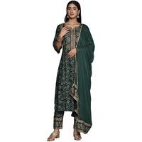 Libas Womens Printed Viscose A-Line Kurta With Trousers And Dupatta