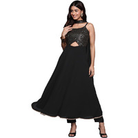 Libas Womens Embroidered Georgette A-Line Kurta With Trousers And Dupatta