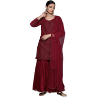 Libas Womens Embroidered Velvet Straight Kurta With Sharara And Dupatta