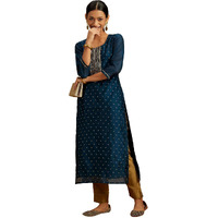 Libas Women's Chanderi Silk Yoke Design Straight Kurta (58043_Teal