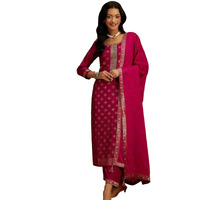 Libas Womens Woven Design Silk Blend Straight Kurta With Trousers And Dupatta