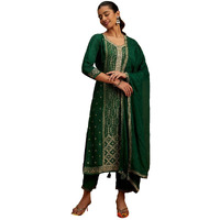 Libas Womens Woven Design Silk Blend Straight Kurta With Trousers And Dupatta