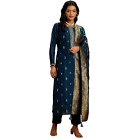 Libas Womens Embroidered Silk Blend Straight Kurta With Trousers And Dupatta