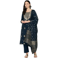 Libas Womens Woven Design Silk Blend Straight Kurta With Trousers And Dupatta