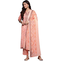 Libas Womens Printed Cotton Straight Kurta With Trousers And Dupatta