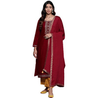 Libas Womens Yoke Design Velvet Straight Kurta With Trousers And Dupatta